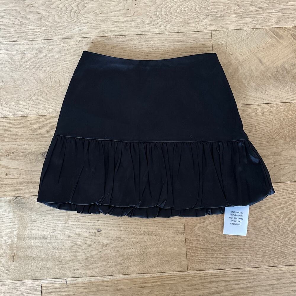 More To Come - Ara Satin Mini Skirt with Bubble Hem in Black